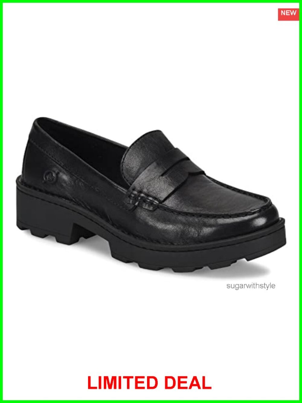 Women's Leather Loafer with Chunky Lug Sole Slip-On Casual Shoe